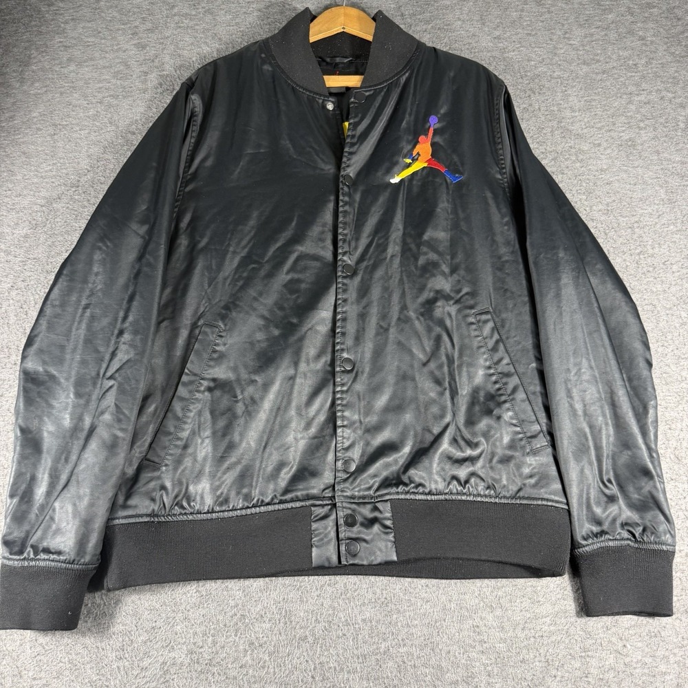 Air Jordan Vintage DNA Satin Bomber Jacket Black Snap button jacket Size L